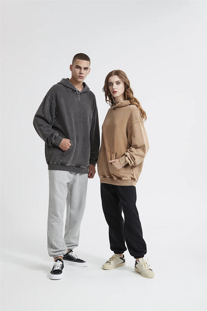 ZODF Autumn Winter Men 420gsm Heavyweight Washed Cotton Hoodie Streetwear Sweatshirt HY0307