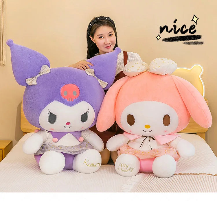 New White Gold Series Kuromi Plush Toy My Melody Sleeping Pillow Cute Stuffed Animal for Kids Birthday Christmas Gift for Girls