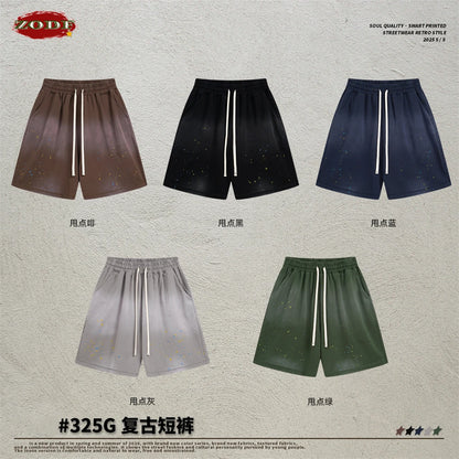 ZODF 2025 Summer 325gsm Monkey Washed Cotton Shorts For Men Unisex Retro High Street Loose Fit Paint Shorts Streetwears HY1064