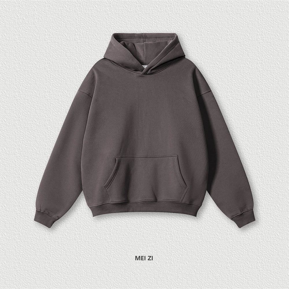 ZODF New 2024 Autumn Winter Men 345gsm Fleece Hoodies Unisex Women Relax Fit Warm Solid Hooded Pullovers Sweatshirts HY0863