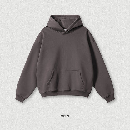 ZODF New 2024 Autumn Winter Men 345gsm Fleece Hoodies Unisex Women Relax Fit Warm Solid Hooded Pullovers Sweatshirts HY0863