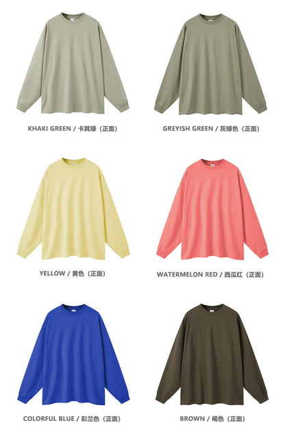 ZODF NEW Autumn Men's Solid Full Sleeve T Shirts Unisex Loose Oversized Casual 305GSM Cotton Basic T-Shirt Brand TEE HY0209