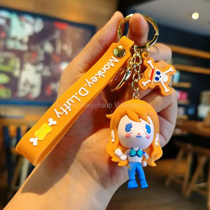 Anime Dragon Ball One Piece Keychain Luffy Sauron Nami Chopper Silicone Cute Car Keyring Pendant Toys Birthday Kids Toys Gifts