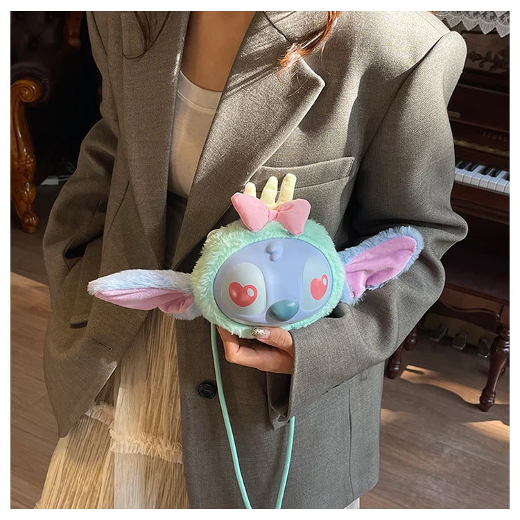 New Disney Stitch Cartoon Plush Backpack Cute Winter Gift For Girls Stuffed Animal Toy Plushie Bag Kids Carry-On Satchel