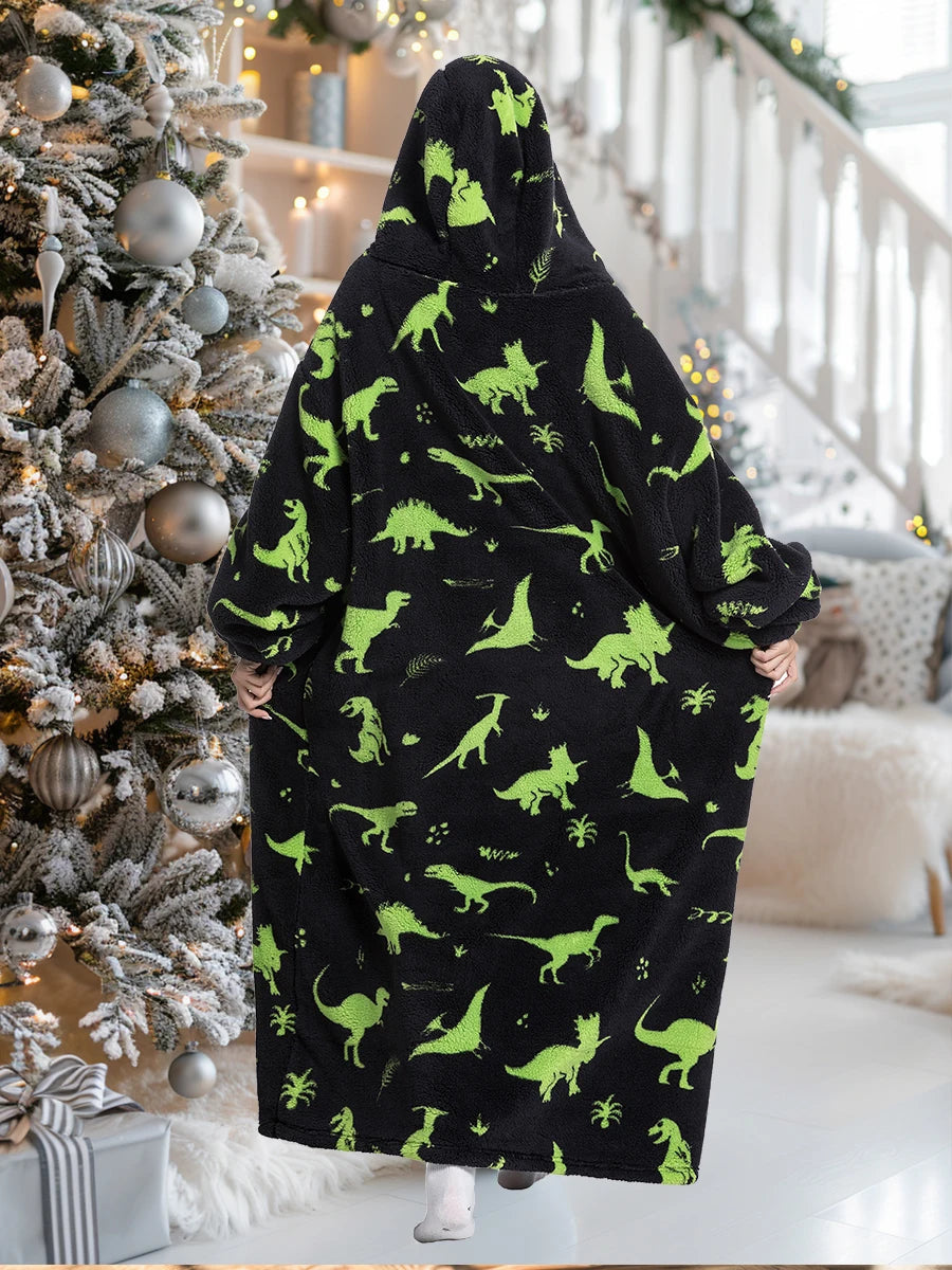 Winter Plush Blankets Wearable Soft Warm Oversized Blanket Hoodie Long Cute Men Women Sherpa Fleece Adult Blanket with Sleeves