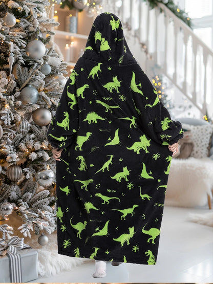 Oversized Blanket Hoodie for Adults Long Women Men Clothes Winter Thicken Fluffy Wearabled Hooded Blanket Warm Flannel Blankets