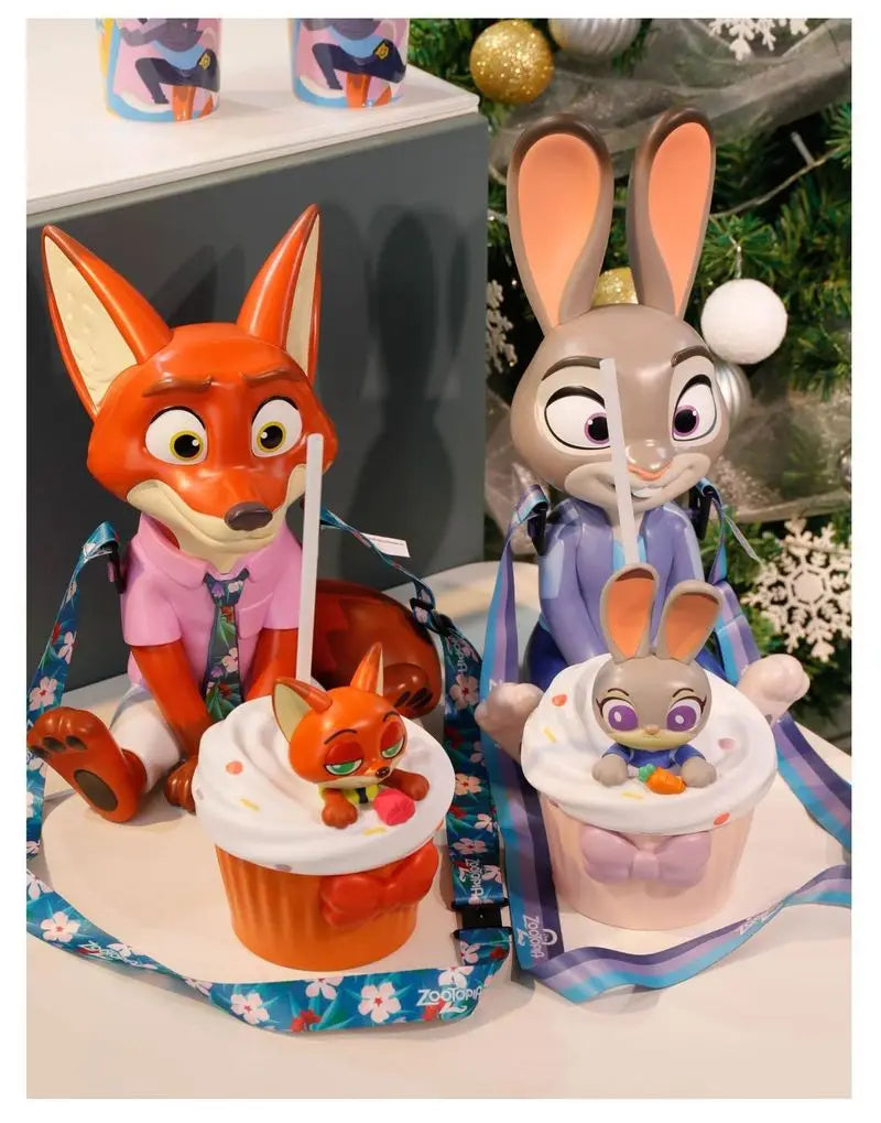 【HOT】Zootopia 2 Disney Movie Shaped Water Cup Nick Judy Cartoon Styled Cups With Crossbody Strap Kawaii Birthday Girl Boy Gifts