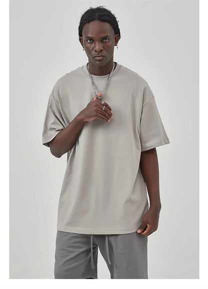 ZODF 2025 Spring Summer Men Solid 100% Cotton T-Shirts Unisex Women Loose 230gsm Noshrink Basic T Shirt Brand Tops HY0151