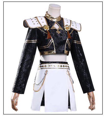 KPop Demon Hunters Zoey Cosplay Costume Black Gold Skirt Huntrix Golden Outfit Earrings Headwear Halloween Party for Women Girls