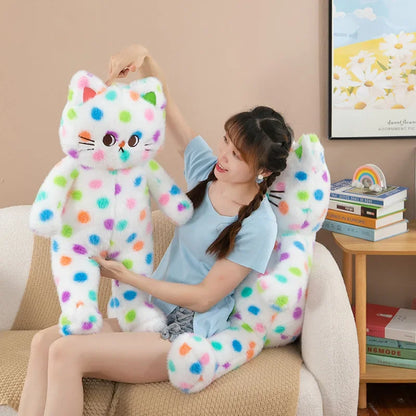 45-80cm Kawaii Wave Point Cat Plush Toy Doll Pillow Cushion Cartoon White Red Large Size Sleeping Plush Doll Gift for Girlfriend