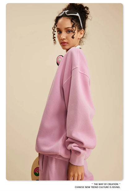 ZODF New Men Winter 355gsm Washed Fleece Sweatshirts Retro Unisex Oversized Solid O-Neck Warm Pullovers Coat Streetwears HY0639