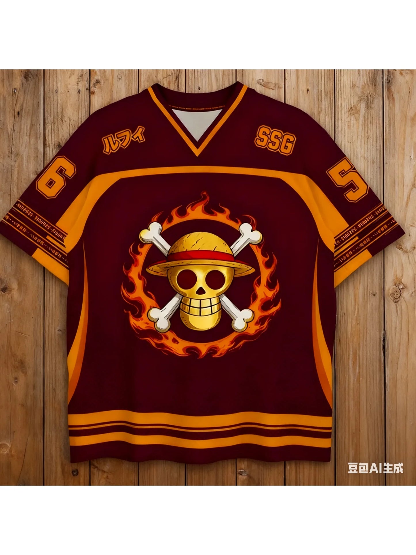 2526 New Bandai Anime One Piece Luffy Summer Jersey T-shirt Oversized 3D Adult and Children's Multifunctional Top Christmas