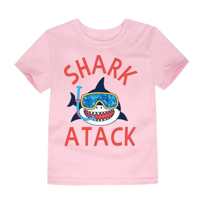 Boys Clothes Cotton Kids Toddlers 2 to 3 4 5 6 7 8 9 10 11 12 Years Dark Blue Shirt Short Shark Tops Designer Children Clothing