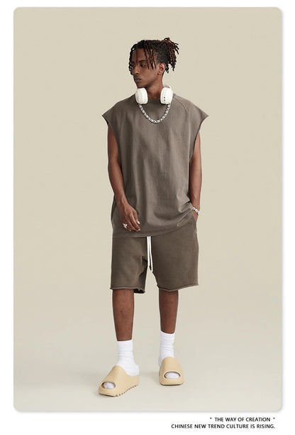 ZODF American Retro Men Washed Solid Tank Tops Women Unisex Loose Edge 275gsm Cotton Sleeveless Tees Brand Streetwears HY0503