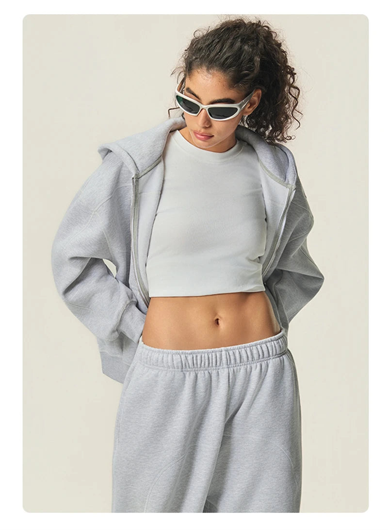 ZODF New Winter 350gsm Man Fleece Boxy Fit Zipper Hoodie Unisex Hip Hop Solid Warm Hooded Coat Brand Jackets HY0034