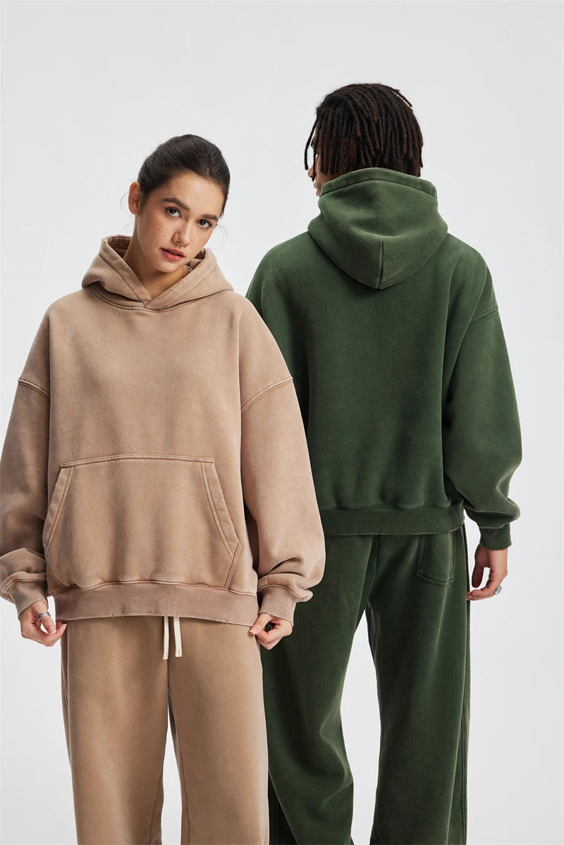 ZODF Retro 2025 Winter Man Washed Boxy Fleece Hoodies Unisex 370gsm Loose Hooded Pullovers Sweatshirt Streetwears HY1129