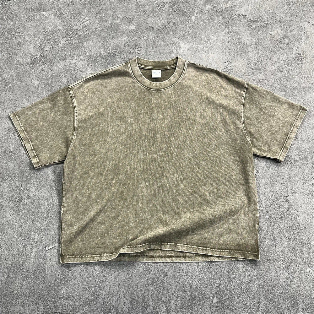 ZODF New Hip Hop Washed Cotton Boxy T-Shirts For Men Unisex Retro Loose Fit Basic Short Version T Shirt Brand Tops HY1076