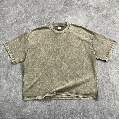 ZODF New Hip Hop Washed Cotton Boxy T-Shirts For Men Unisex Retro Loose Fit Basic Short Version T Shirt Brand Tops HY1076