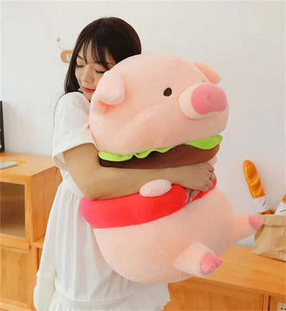 New 50cm Hamburger Pig Plush Toy Fluffty Kawaii Plushie Doll Simulation Pig Doll Anime Cute Stuffed Animals Soft Plush Gift