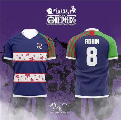 2526 New Bandai Anime One Piece Luffy Summer Jersey T-shirt Oversized 3D Adult and Children's Multifunctional Top Christmas