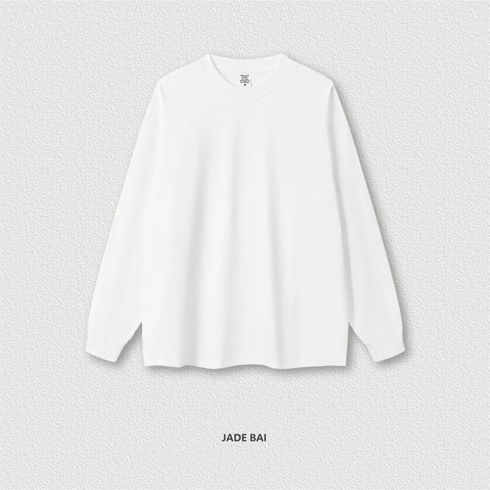 ZODF New 2024 Autumn 225gsm Loose Solid T-Shirt For Men Retro Unisex Antibacterial Full Sleeve T Shirts Brand Tops HY0871