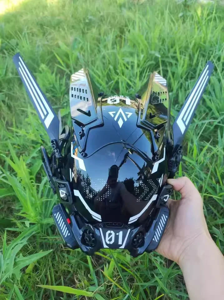 Cyber Punk Cos Mask Cosplay Mech Soldier With LED Light Rolling Subtitles Screen Mask Technology App Control Helmet Party Props