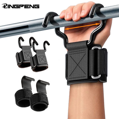 Weight Lifting Hook Grips with Adjustable Wrist Wraps for Gym Fitness Pull-Ups Powerlifting Gloves 1 Pair