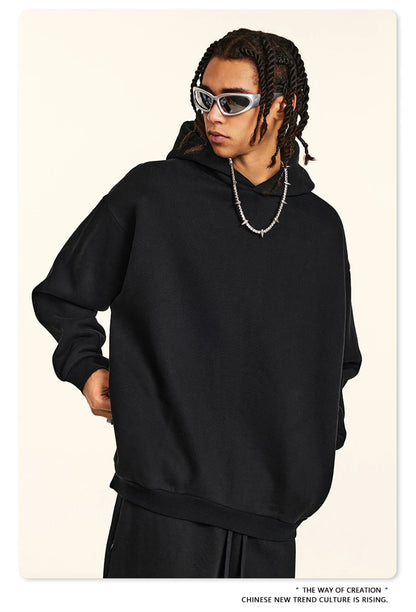 ZODF New Winter Men Solid Fleece Hoodies Unisex Women 345gsm Loose Warm Side Zipper Pocket Hooded Pullovers Brand Clothes HY0867