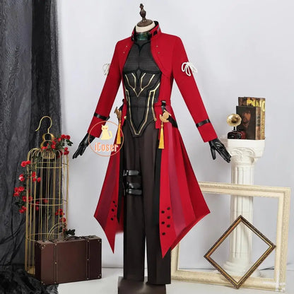 iCoser Honkai Star Rail Fate Archer Cosplay Costume Wig Uniform Red Coat Gloves Halloween Party for Women Girls Carnival Props