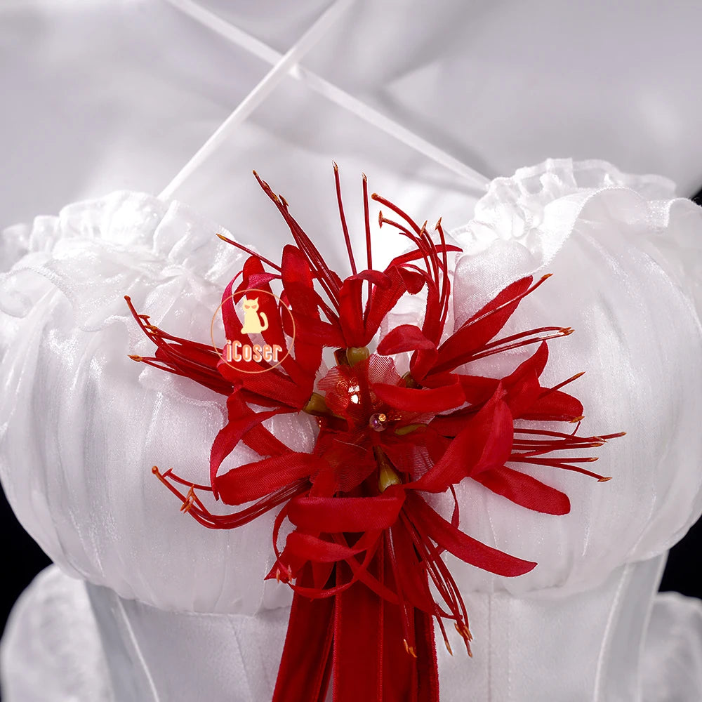 Wuthering Waves Phrolova Cosplay Costume Wig Dress White Spider Lily Layered Gown Headwear Halloween Party for Women Girls Props