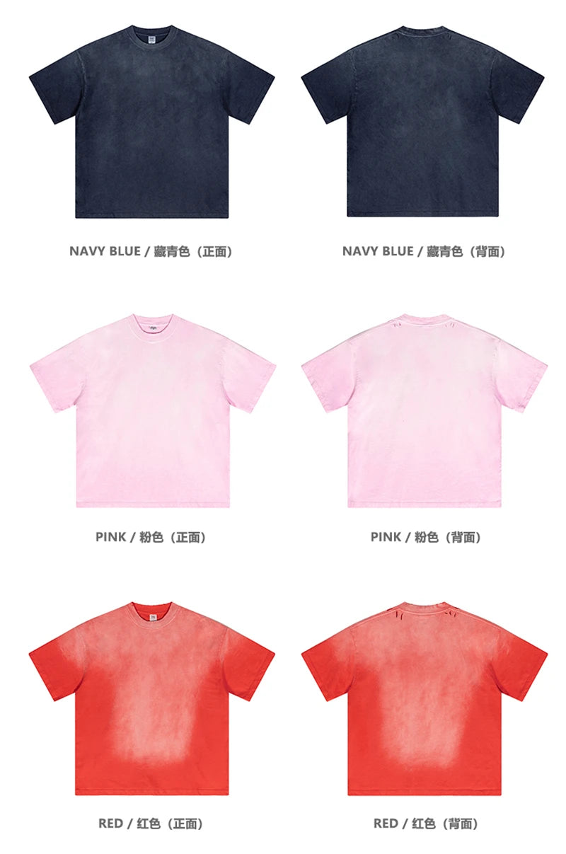 ZODF 2024 Summer Men Washed Gradient T-Shirts Unisex Women Distressed 250gsm Cotton T Shirt Brand Tees Streetwears HY0814
