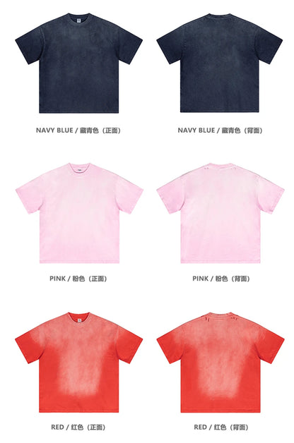ZODF 2024 Summer Men Washed Gradient T-Shirts Unisex Women Distressed 250gsm Cotton T Shirt Brand Tees Streetwears HY0814