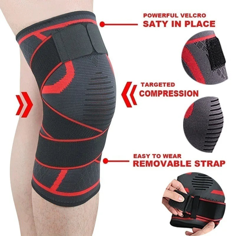 1pc Dual-Purpose Pressurized Knee Pad with Detachable Strap for Fitness Running and Pain Relief - black / L