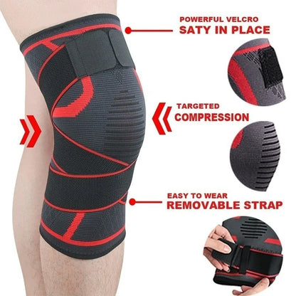 1pc Dual-Purpose Pressurized Knee Pad with Detachable Strap for Fitness Running and Pain Relief - black / L