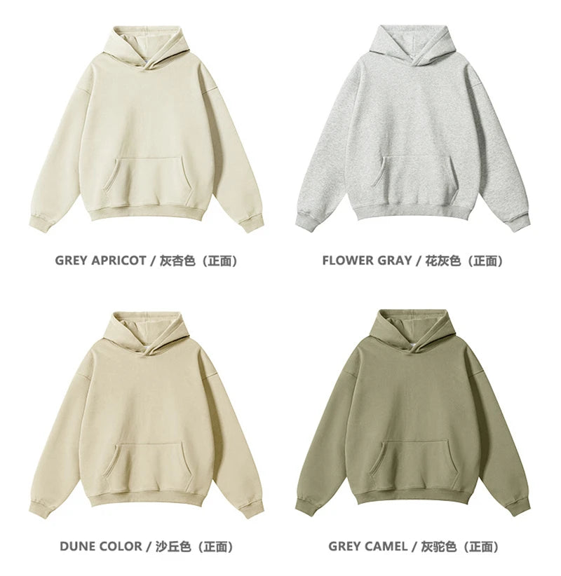 ZODF New 2024 Autumn Winter Men 345gsm Fleece Hoodies Unisex Women Relax Fit Warm Solid Hooded Pullovers Sweatshirts HY0863