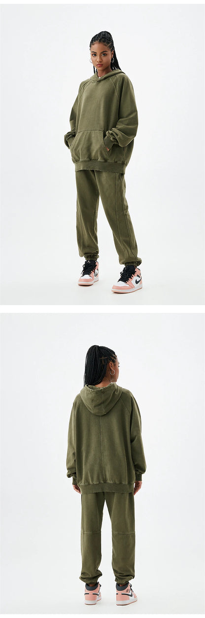 ZODF New Autumn Winter Batik Washed Cotton Sweatpants For Men Unisex Distressed Patchwork Loose 420gsm Sport Jogger Pants HY0724