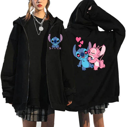 Women's Clothing Deals Aesthetic Youth Sweatshirts Black Zip Hoodies Disney Lilo & Stitch Winter Sweaters Women's Coats Jackets