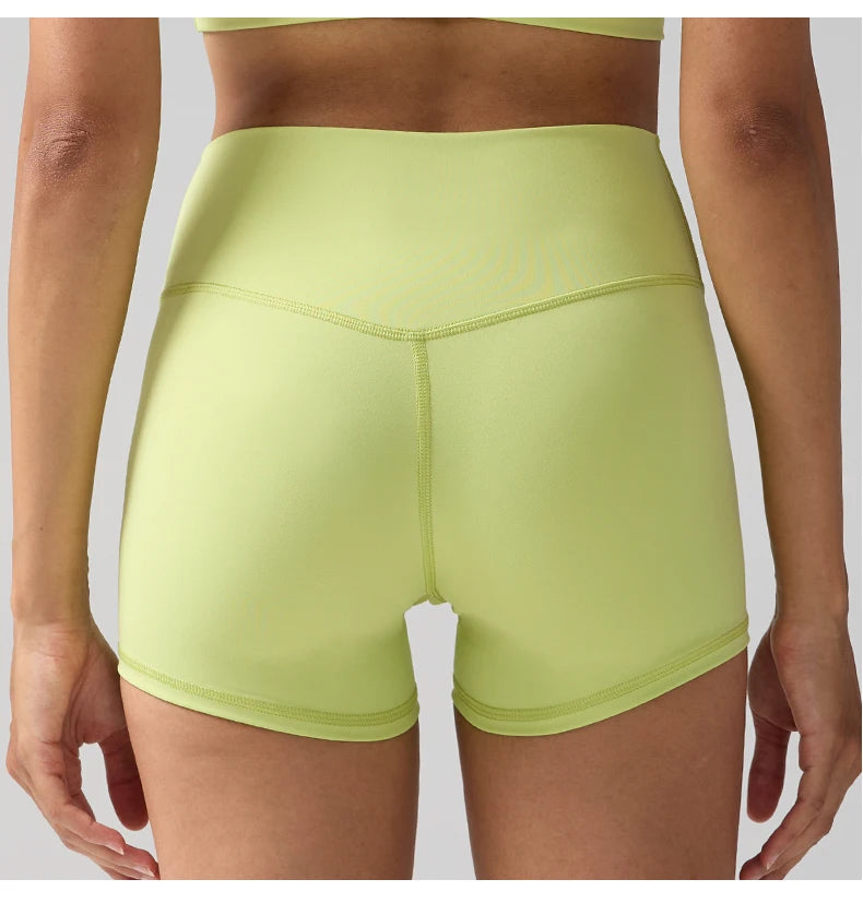 Solid Color Women’s High-Waisted Fitness Yoga Shorts – Quick Dry Breathable for Running & Cycling