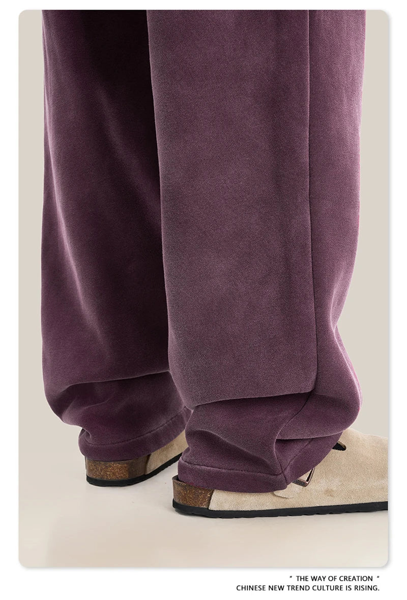 ZODF Retro Winter Monkey Washed Fleece Pants For Men Unisex Washed High Street 332gsm Warm Oversized Straight Trousers HY0892