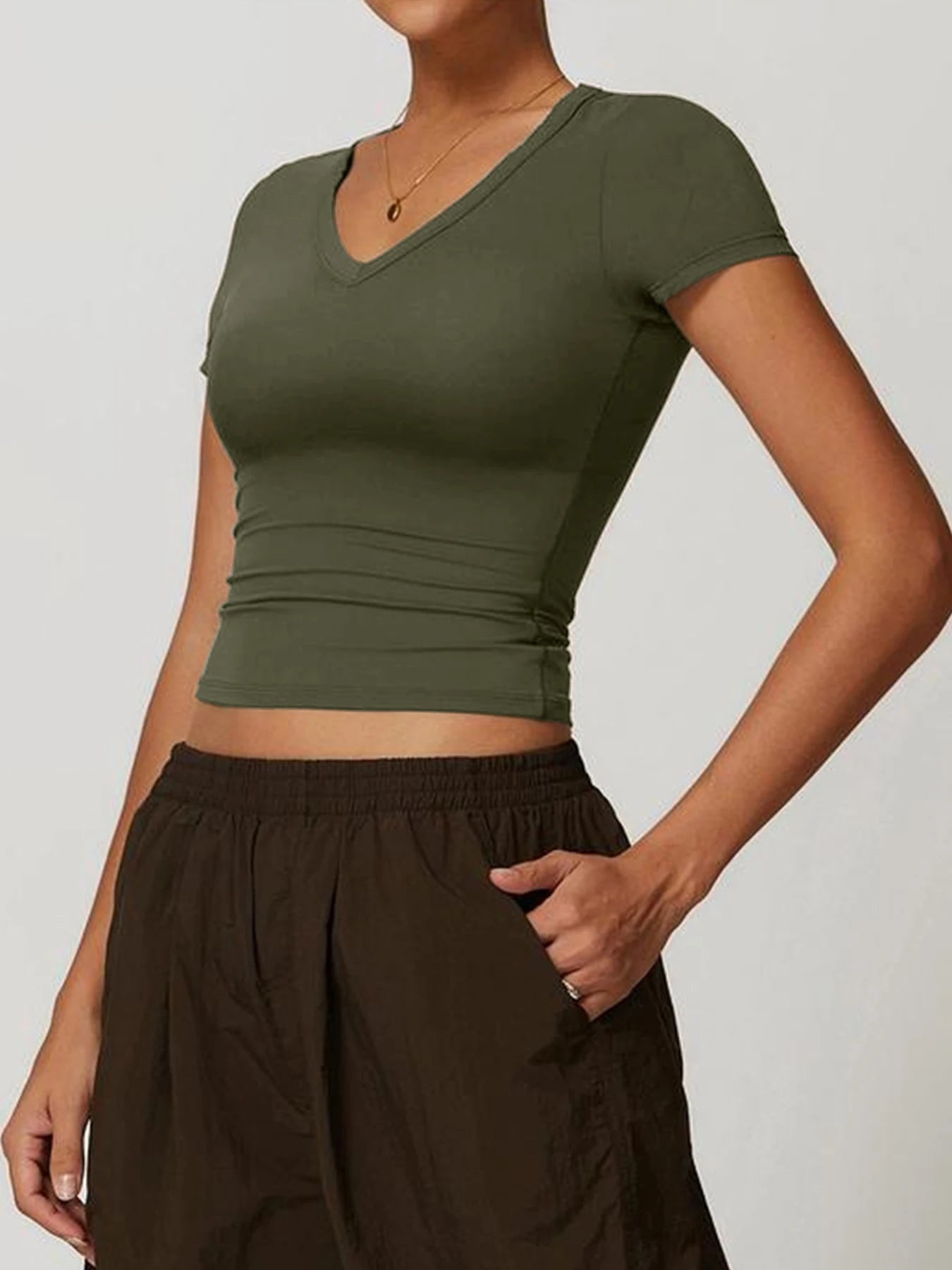 Women’s Gym Running Short Sleeve T-Shirt with Integrated Fitness Bra Yoga Sportswear Vest Top