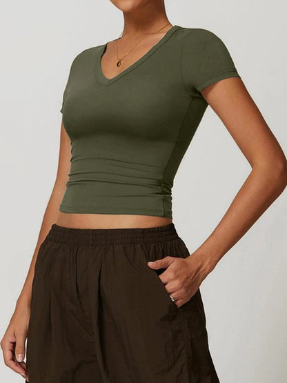 Women’s Gym Running Short Sleeve T-Shirt with Integrated Fitness Bra Yoga Sportswear Vest Top