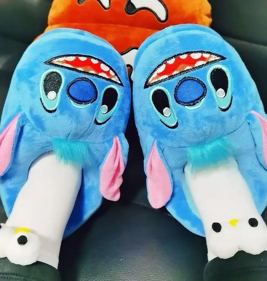 Disney Stitch Cotton Slipper Anime Cartoon Winter Warm Indoor Shoes Toys Plush Stuffed Home Slippers Woman Girl Christmas Gifts