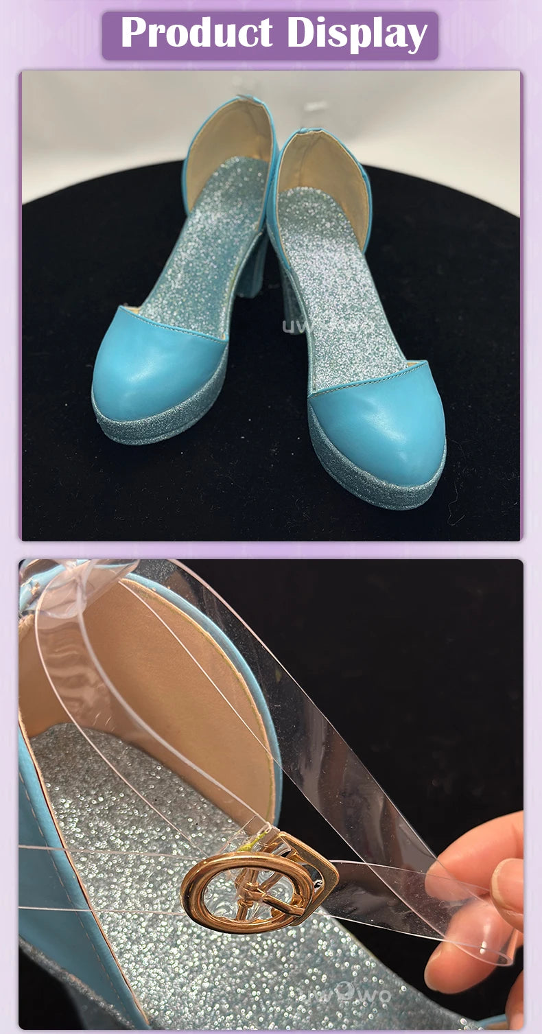 UWOWO Bloomm S4 Cosplay Shoes Fairy Wings Cosplay Shoes High Steel Blue Shiny Shoes