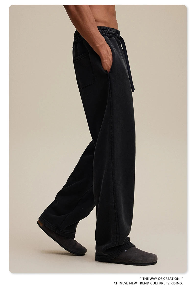 ZODF 2025 Winter Unisex Washed Fleece Straight Pants 400gsm Knitted Warm Loose Trousers HY1093