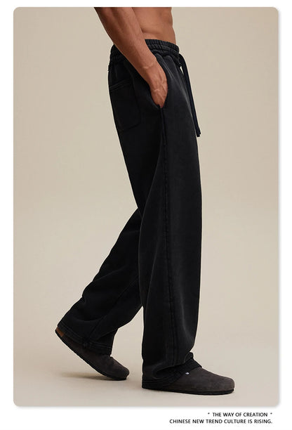 ZODF 2025 Winter Unisex Washed Fleece Straight Pants 400gsm Knitted Warm Loose Trousers HY1093
