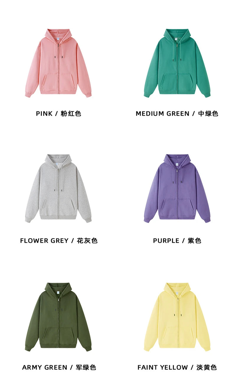 ZODF Basic Winter Men Fleece Zipper Hoodies Unisex Casual Loose 350gsm Warm Solid Hooded Sweatshirts Coats 18 Colors HY0726