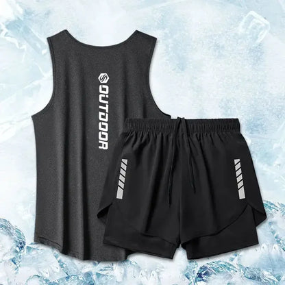 Men’s Summer Sport Suit Two-Piece Set Vest & Shorts Quick Drying Mesh Ventilation Fitness Running Tracksuit - 2PCB