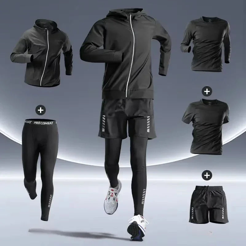 Men’s Sports Suits Fitness Clothes Tight-Fitting Quick-Drying Running Cycling Training Apparel for Autumn Night