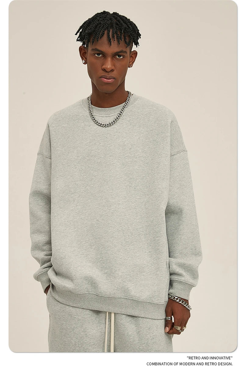 ZODF New 2025 Winter 350gsm Fleece Sweatshirts For Men Unisex Casual Loose Basic Solid O-Neck Thick Warm Pullovers HY0635