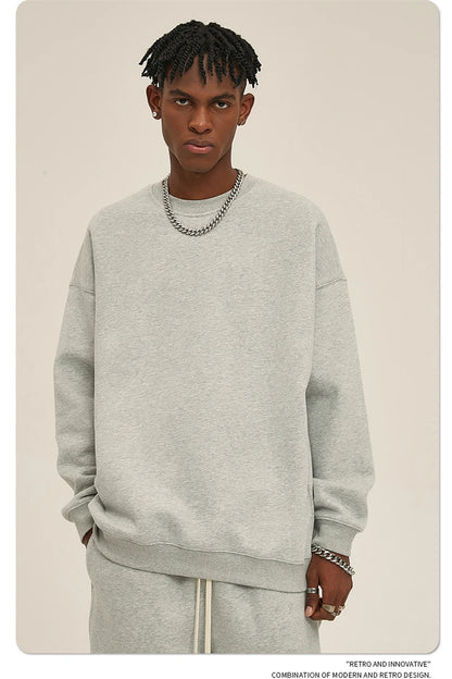 ZODF New 2025 Winter 350gsm Fleece Sweatshirts For Men Unisex Casual Loose Basic Solid O-Neck Thick Warm Pullovers HY0635